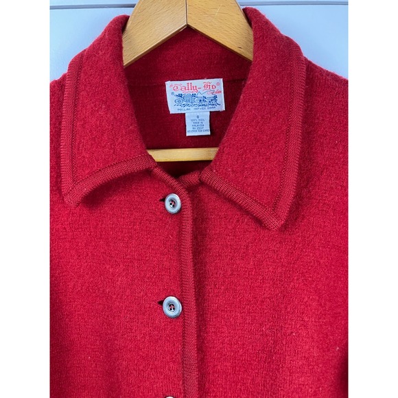 Women's Red 100% Wool Button Front Collared Cardigan Jacket Size S - Picture 2 of 7